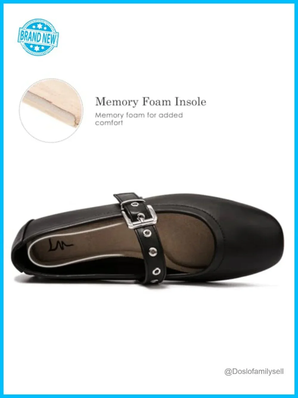 Womens Ballet Flats Mary Jane Square Toe Buckle Strap Memory Foam Comfort